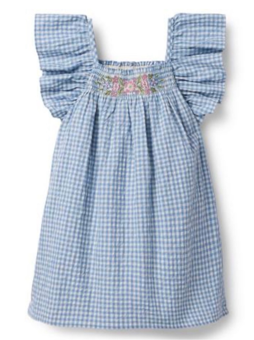Janie and Jack Girls Blue White Gingham Plaid Smoked Floral Dress Sz 3 Lined